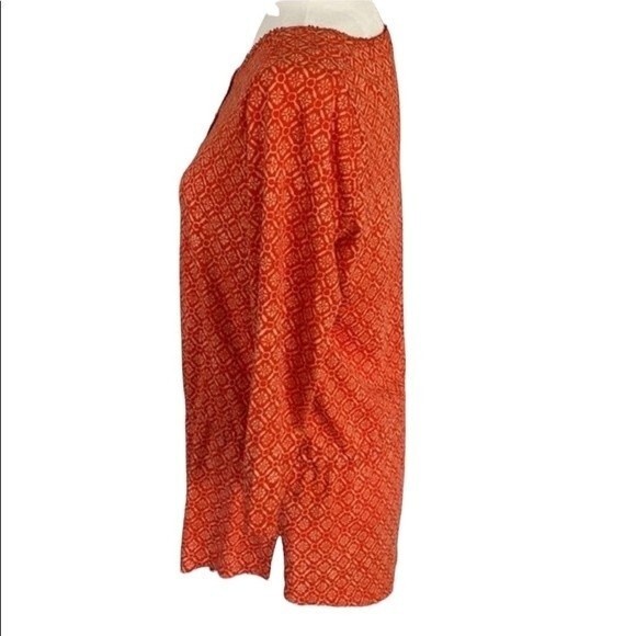 LAUREN Ralph Lauren Geometrical Print Tunic Top 3/4 Sleeve Drawstring Tassel - Picture 3 of 14